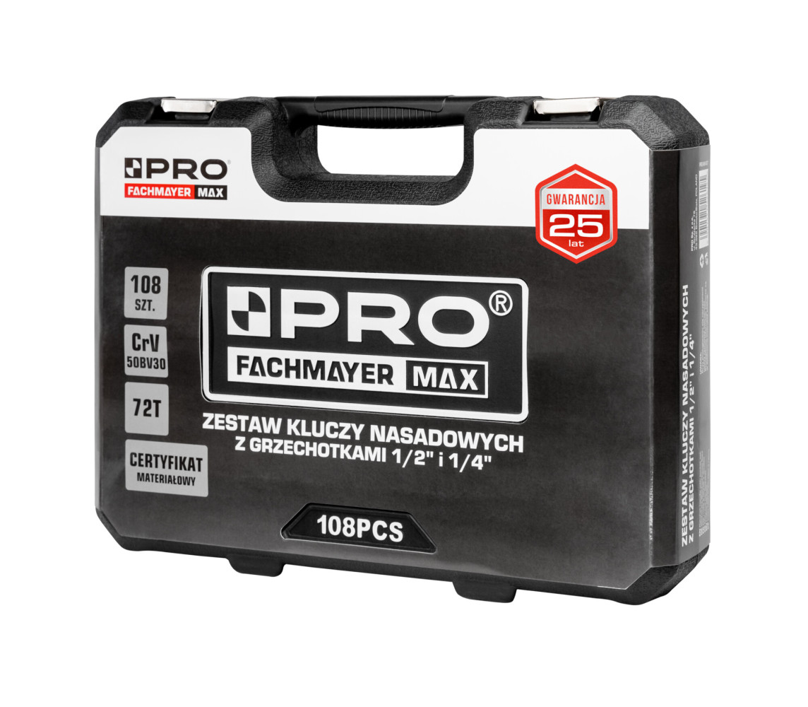 Zestaw kluczy nasadowych z grzechotką 1/2`` i 1/4`` 108 szt. CrV Pro PRO-WK-407