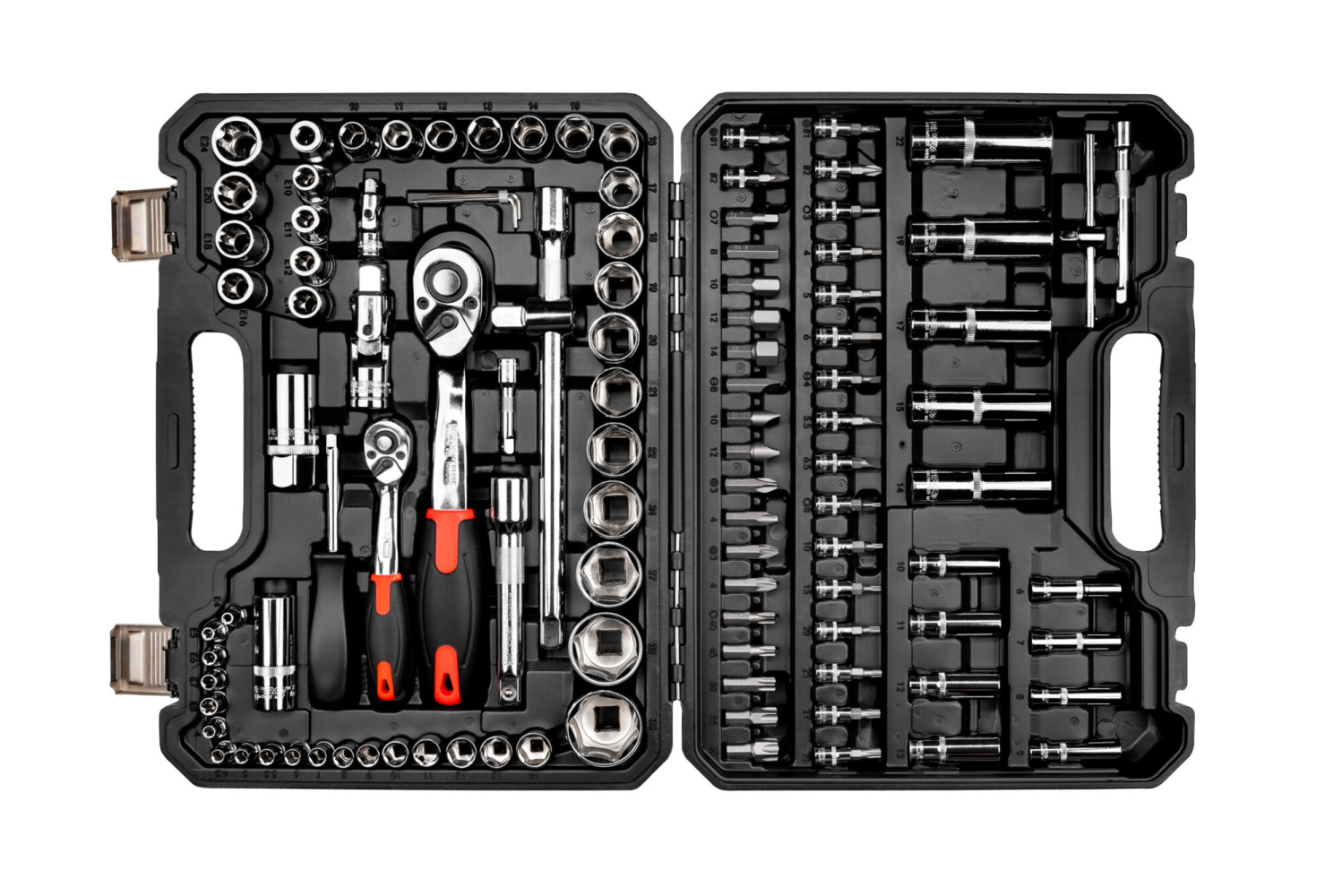 Zestaw kluczy nasadowych z grzechotką 1/2`` i 1/4`` 108 szt. CrV Pro PRO-WK-407