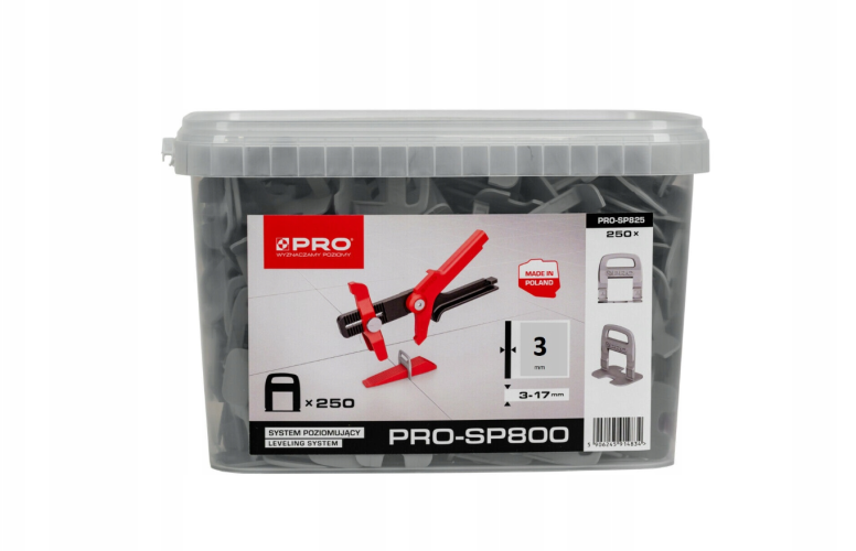 System Poziomujący PRO-SP835 - 250 Klipsów 3 mm Wiadro 5L | EM-G Tools